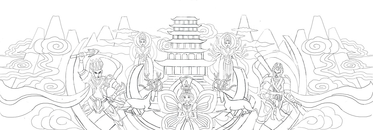 原创插画习作天庭飞升