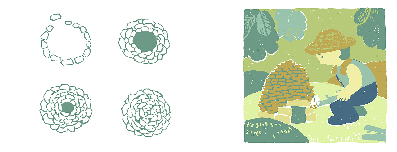 ▲盖窑讲究平稳,盖完可将zine里的火柴拿出来生火