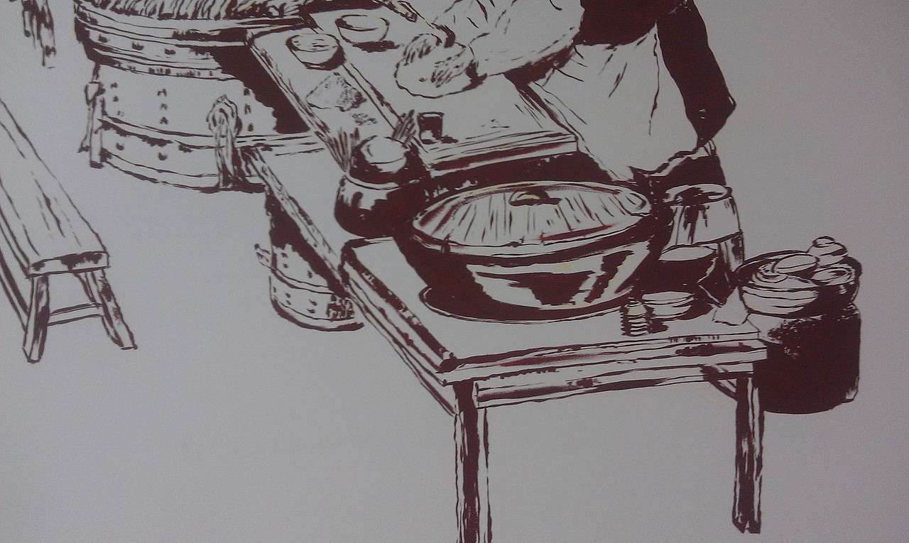 怀旧版画效果面馆墙体彩绘 完成品（图ZNTIwOTAxNg==） - 商业插画 - 站酷设计师墙角笔触原创素材 - 站酷ZCOOL