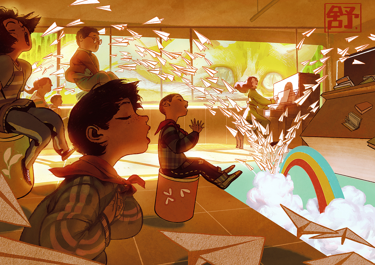 《放学路上》procreate插画合集（图ZMzU5MTk1Nzc2） - 创作习作 - 站酷设计师BookShu泳之原创素材 - 站酷ZCOOL