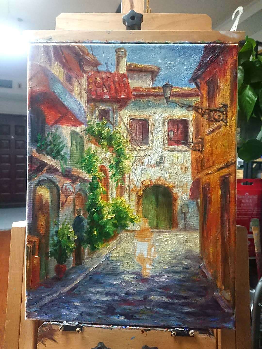 【约绘寻鹿】30x40cm布面油画《骑着我心爱的Vespa》（图ZMjAyOTg1NjI0） - 绘画 - 站酷设计师墙角笔触原创素材 - 站酷ZCOOL