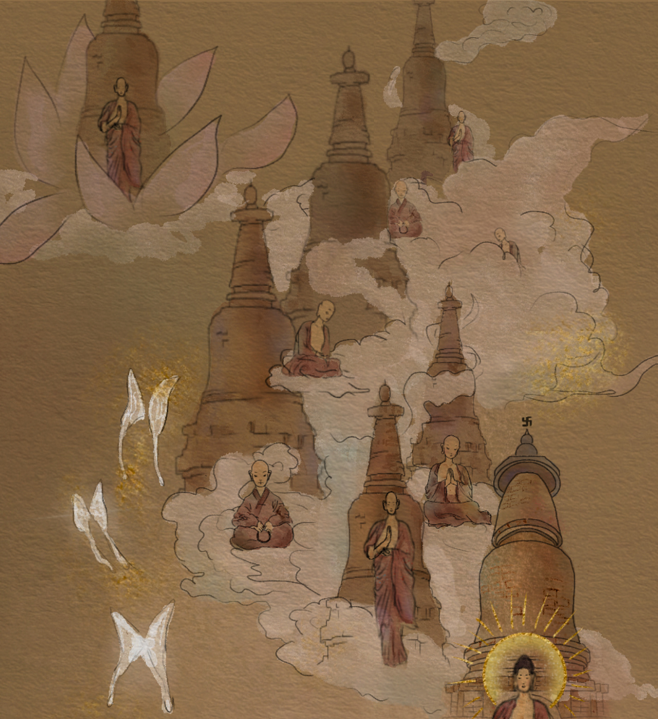 插画创作 / 莲花生佛塔