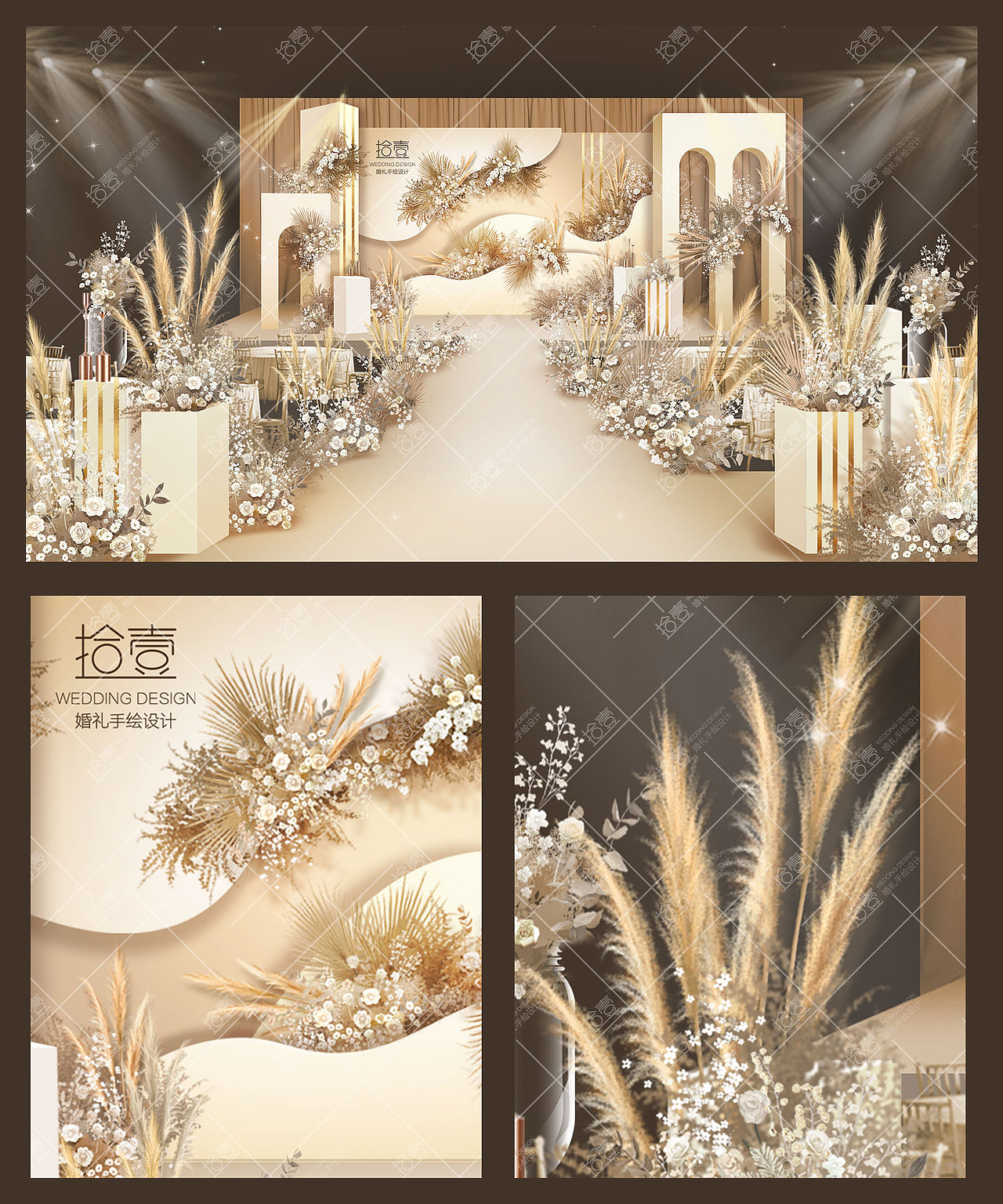 【拾壹婚礼手绘】香槟色秋色奶茶色现代泰式婚礼效果图（图ZMjA3MjIyMzMy） - 舞台美术 - 站酷设计师拾壹婚礼手绘原创素材 - 站酷ZCOOL