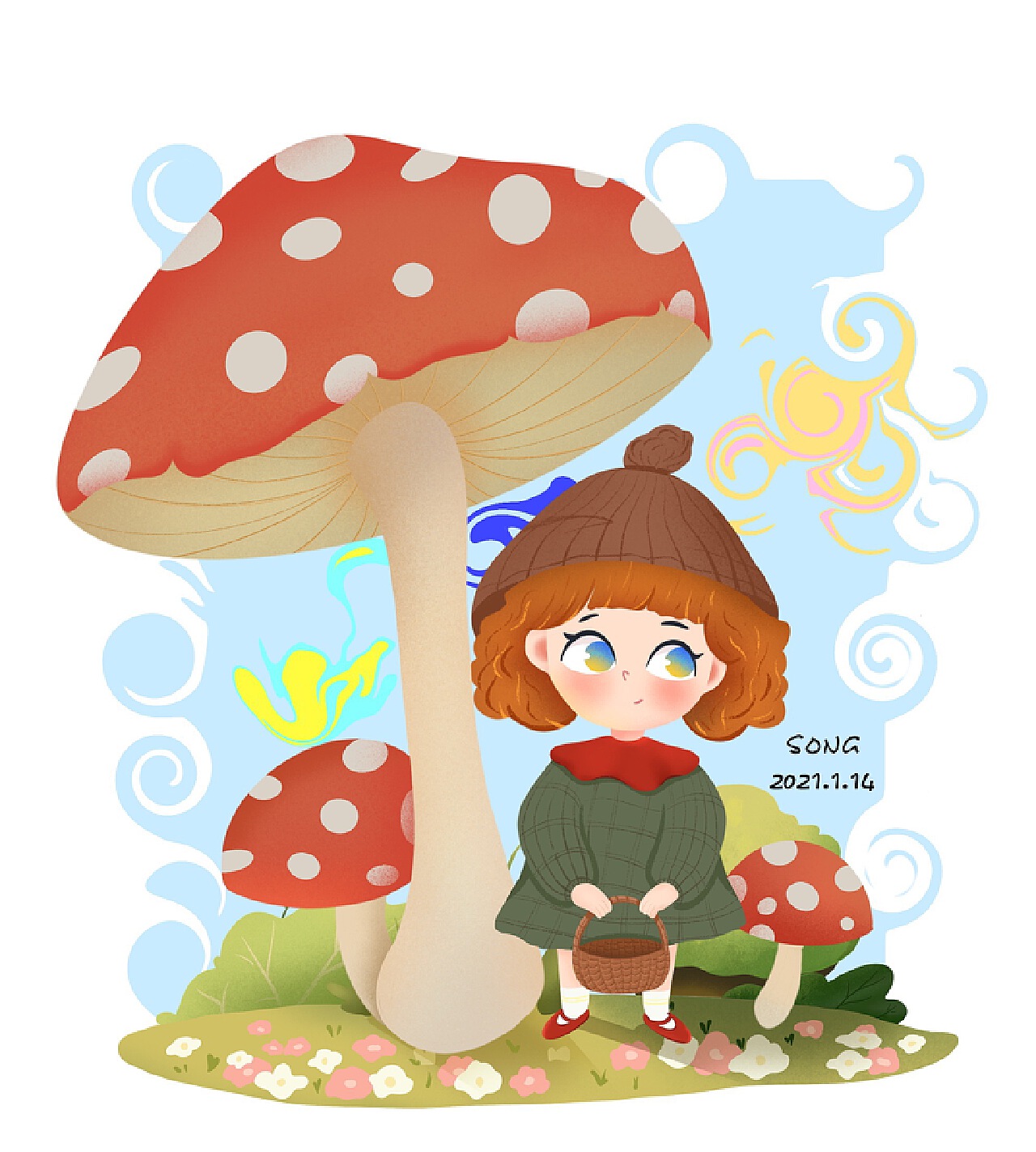采蘑菇的小蘑菇|插画|创作习作|鸭梨003 - 原创作品 - 站酷 (ZCOOL)
