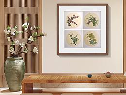 黑白木刻版画&水彩《梅兰竹菊》