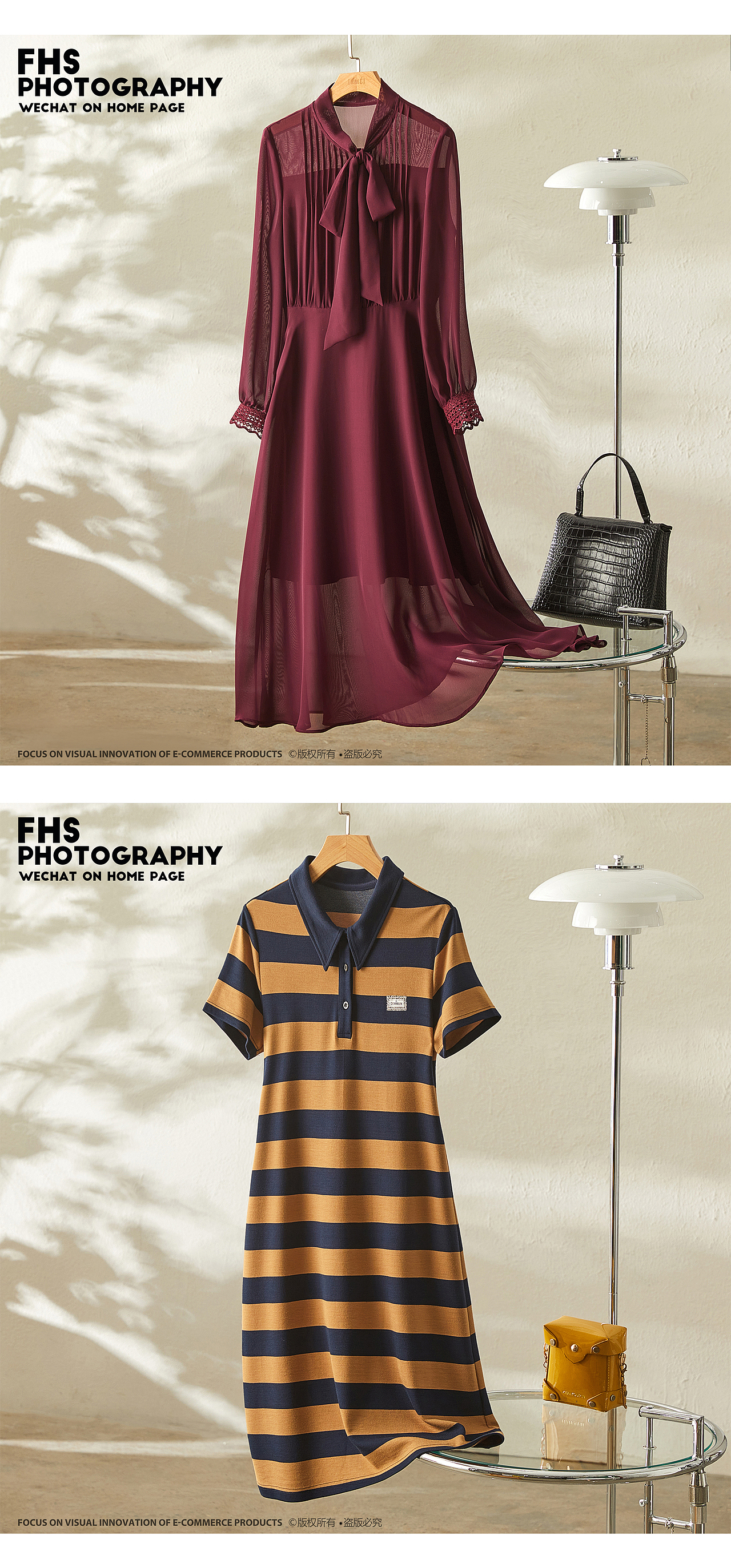 女装连衣裙场景挂拍｜凤凰摄FHS｜服装平铺挂拍摄影