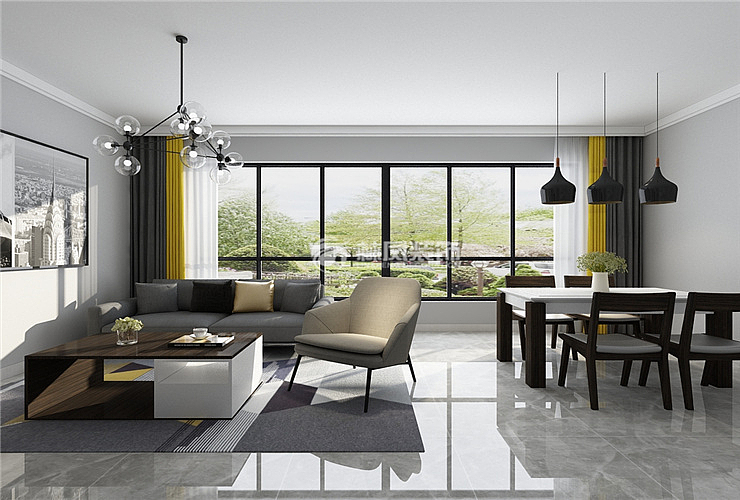 旭辉东樾城103平三室两厅现代风格装修效果图