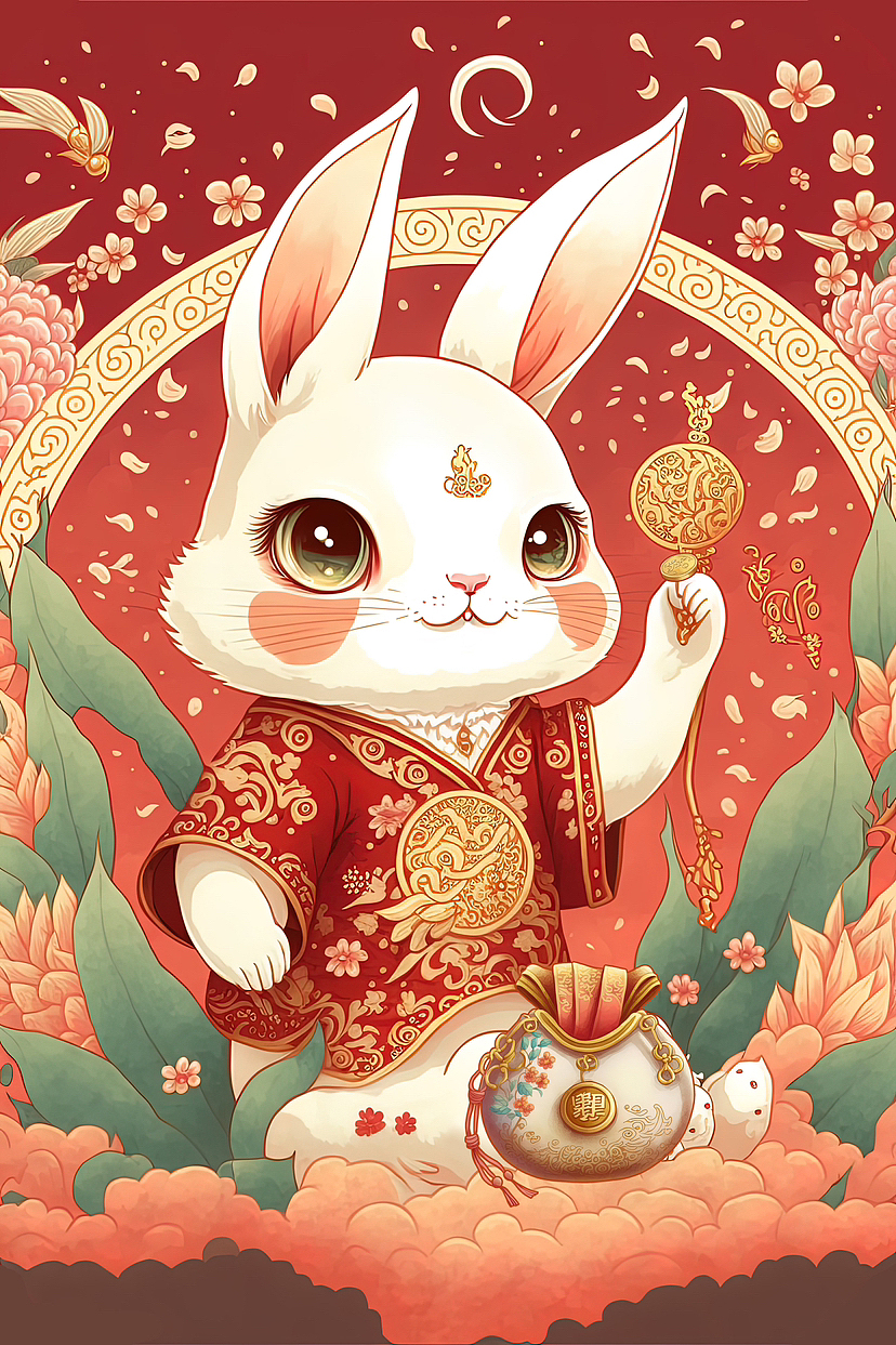 2023兔年春节喜庆插画海报