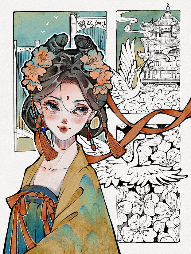 城市拟人系列水彩少女