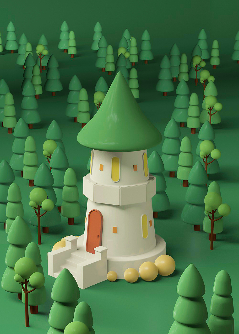 c4d森林城堡建模渲染