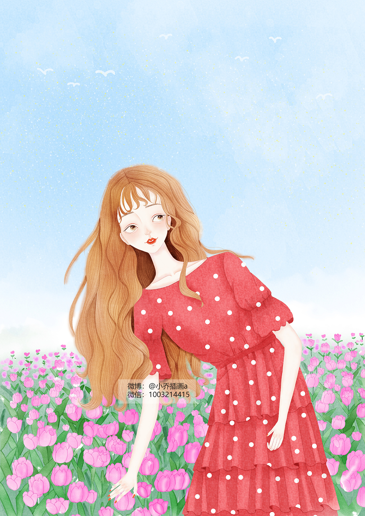 板绘水彩少女插画
