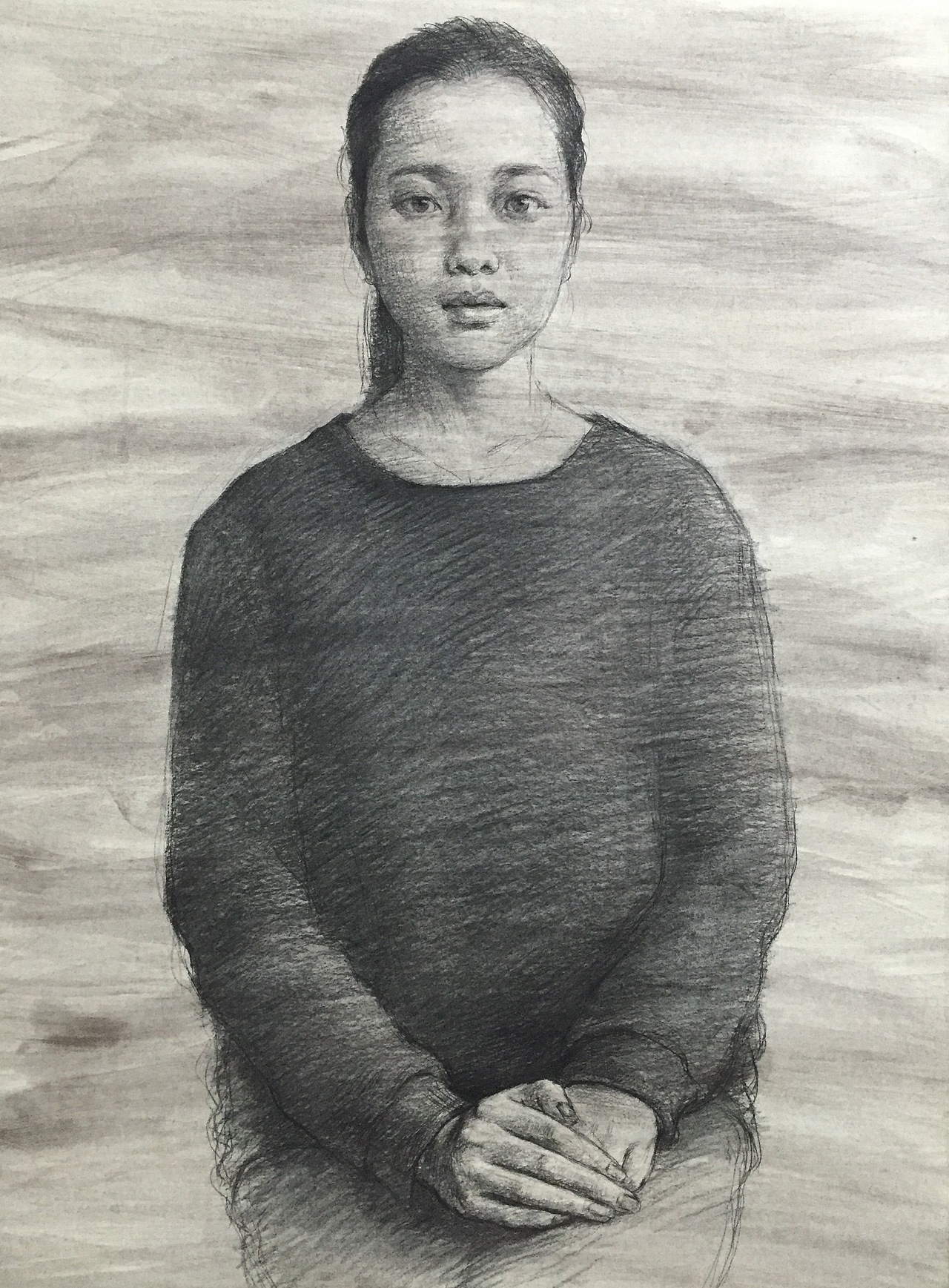 女青年半身带手-水胶带裱纸、索斯做底色（图ZNzEyMTcwMTY=） - 绘画 - 站酷设计师大海艺术原创素材 - 站酷ZCOOL