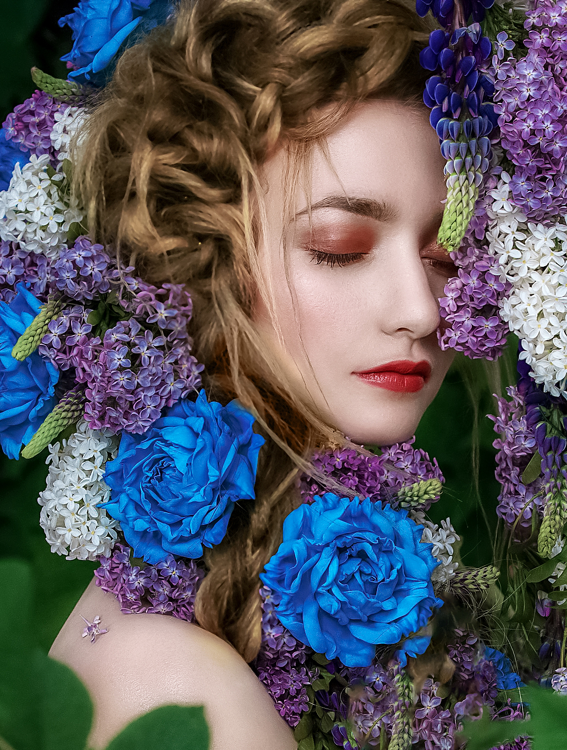 修片~蓝色花瓣美女照~附动图