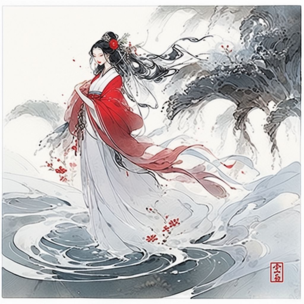 古风插画—女子与水的唯美故事