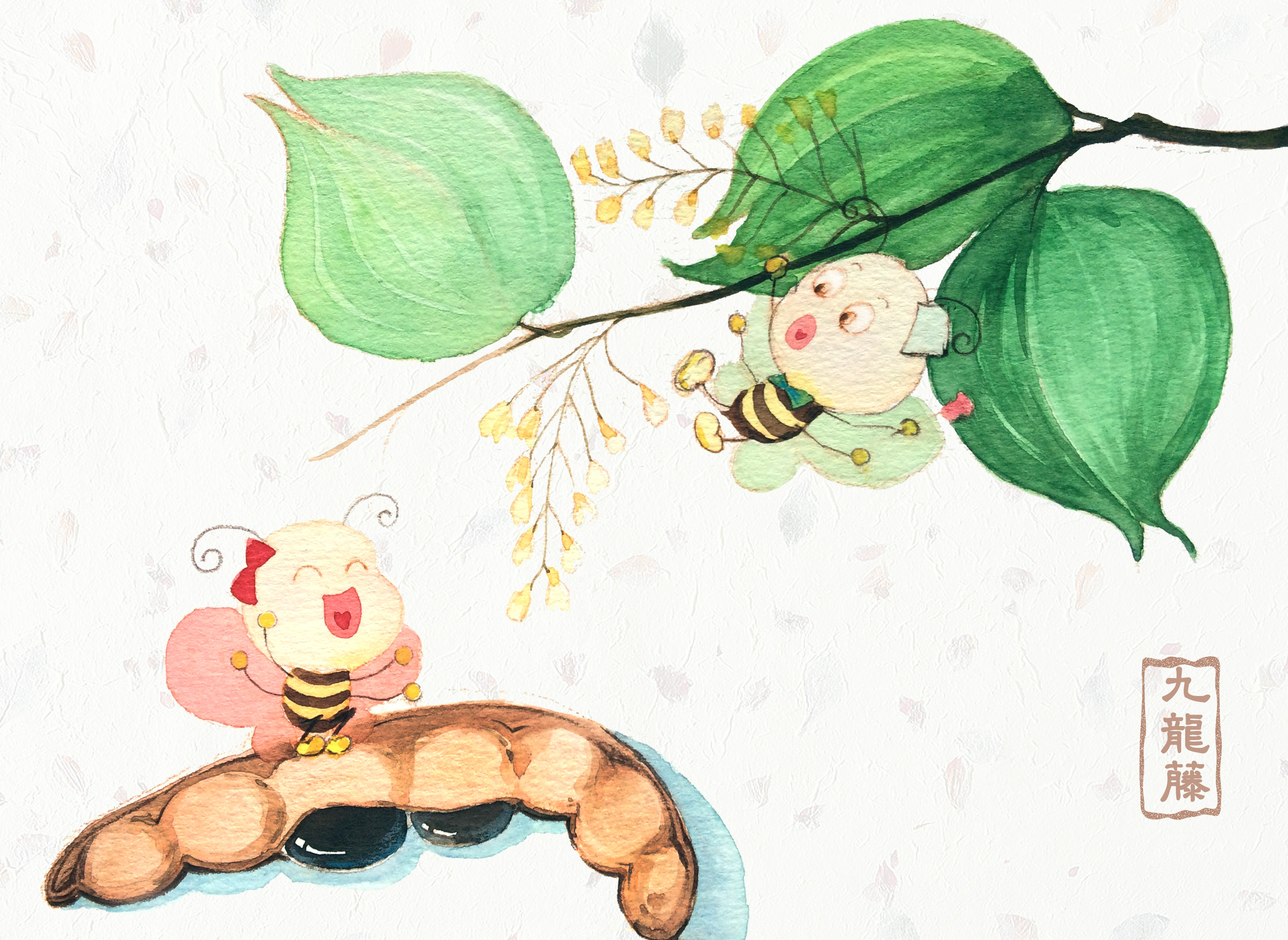 两只蜜蜂(水彩)——蜂蜜系列水彩插画
