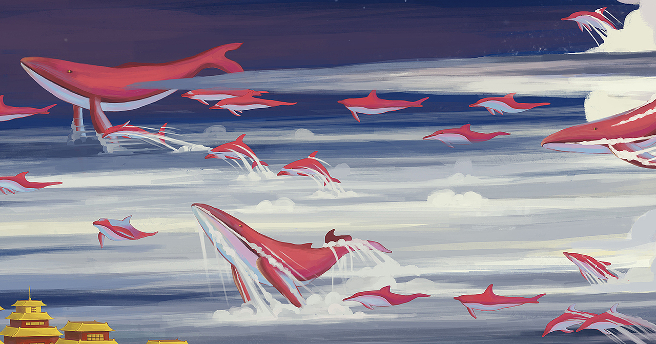 大佛、鲸鱼、瀑布