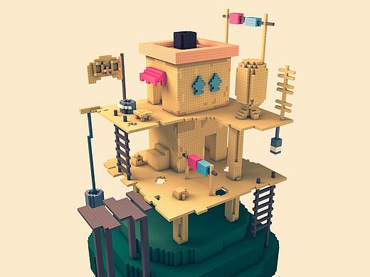 C4D制作8bit像素风场景