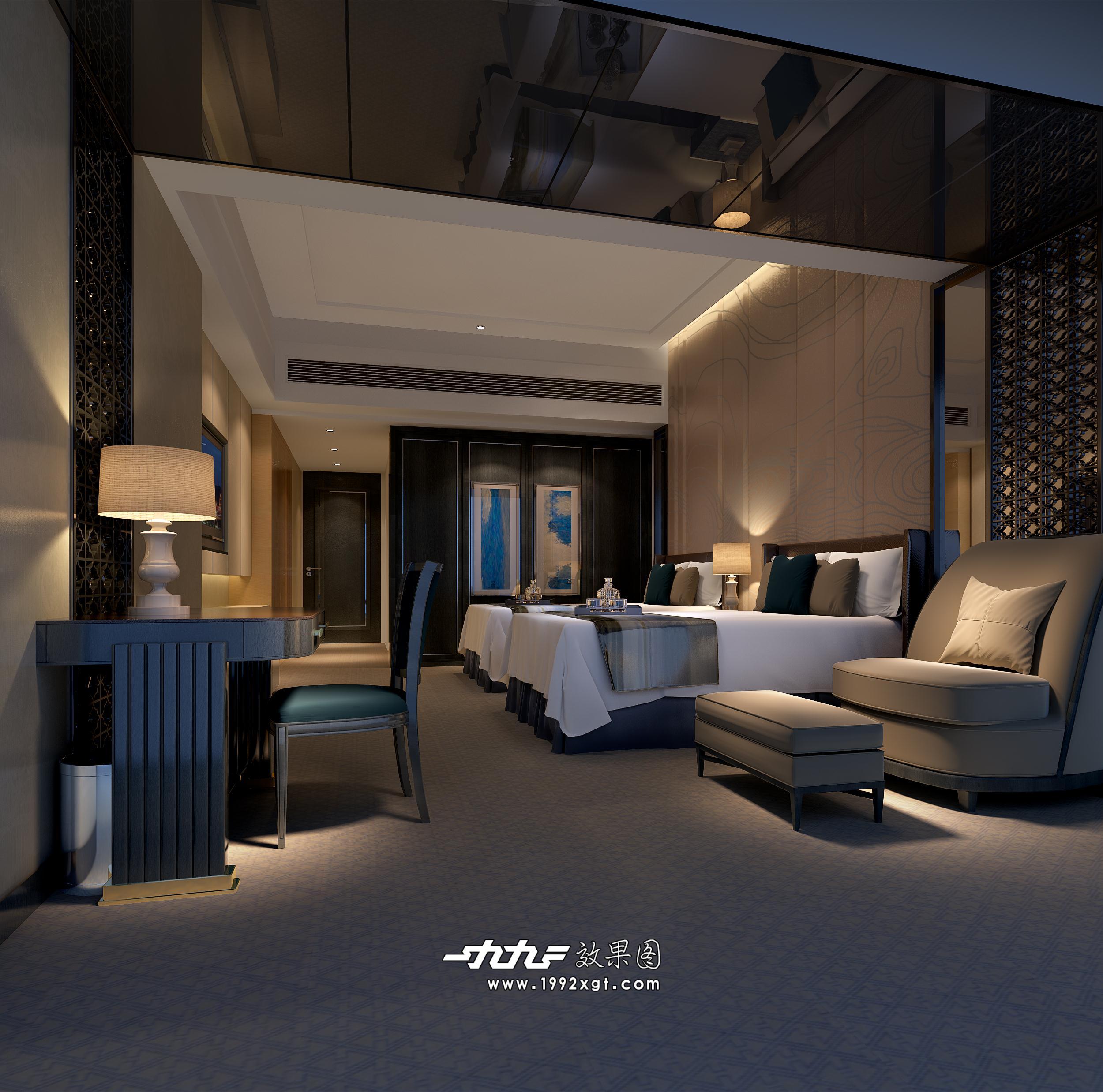 美式酒店客房单人间3D模型免费下载-免费3dmax模型库-欧模网