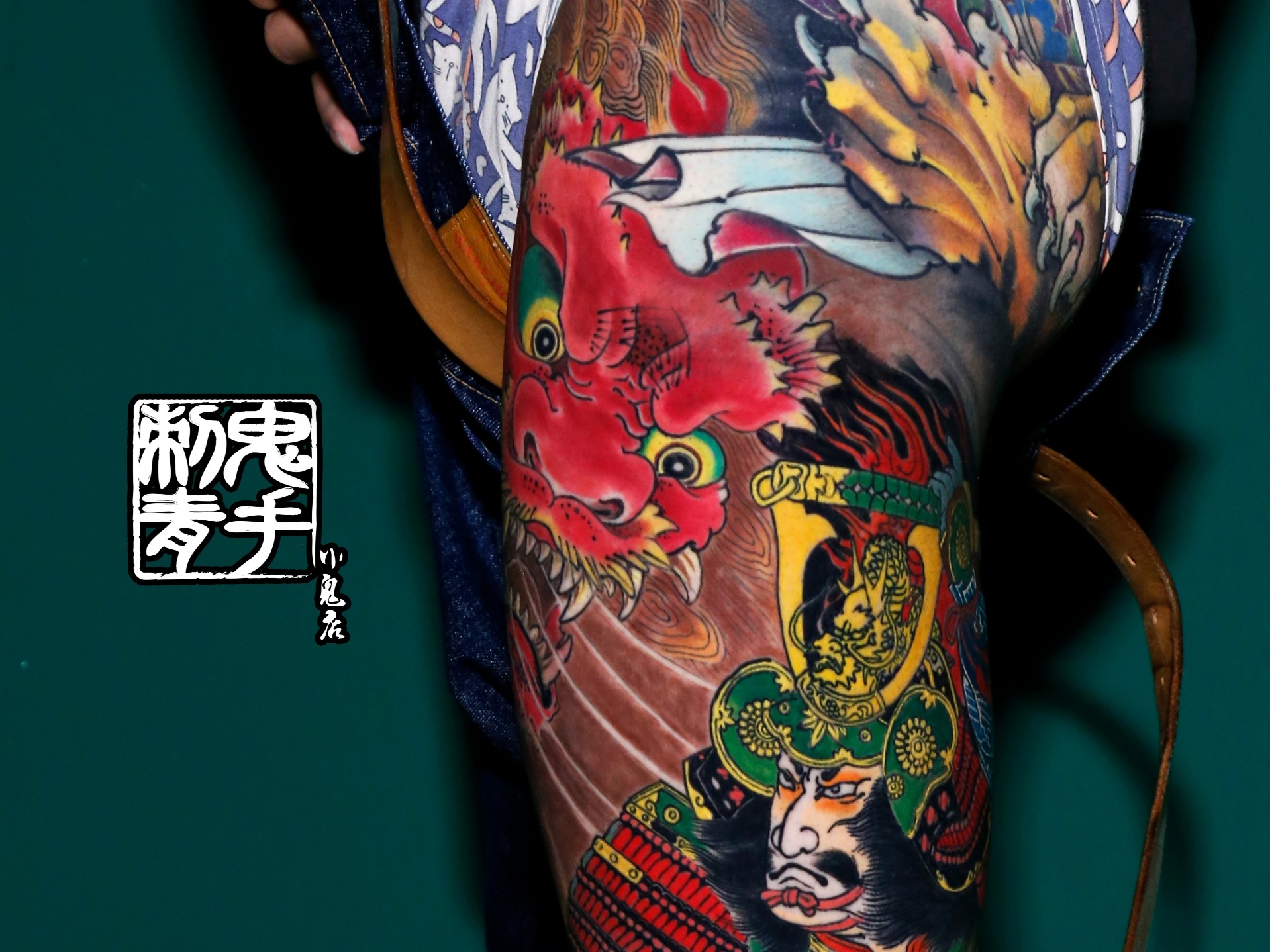 武汉牛先生手背上的新传统风格鬼武士纹身图案 - 武汉纹彩刺青
