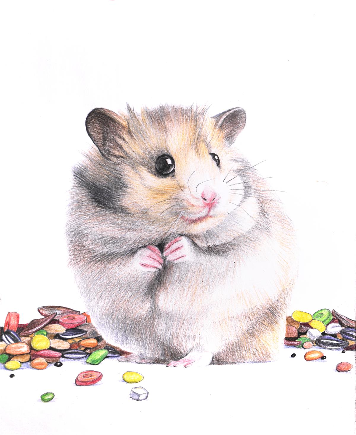 彩色铅笔画步骤教程：小仓鼠的画法 _特特日安-站酷ZCOOL