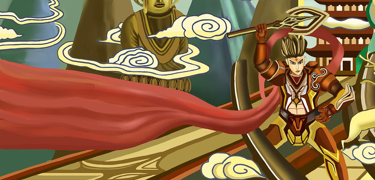 原创插画习作天庭飞升