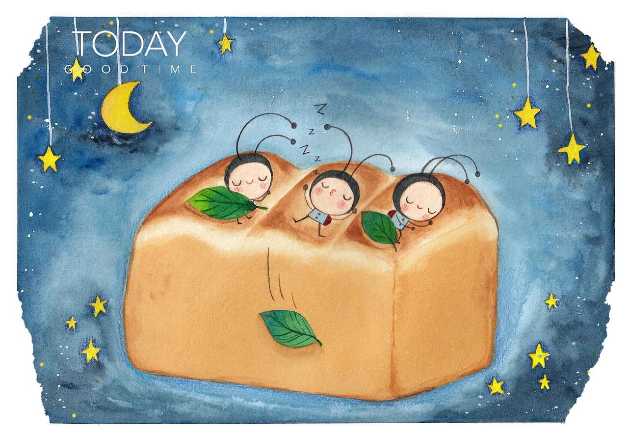 原创水彩插画“瓢虫面包”