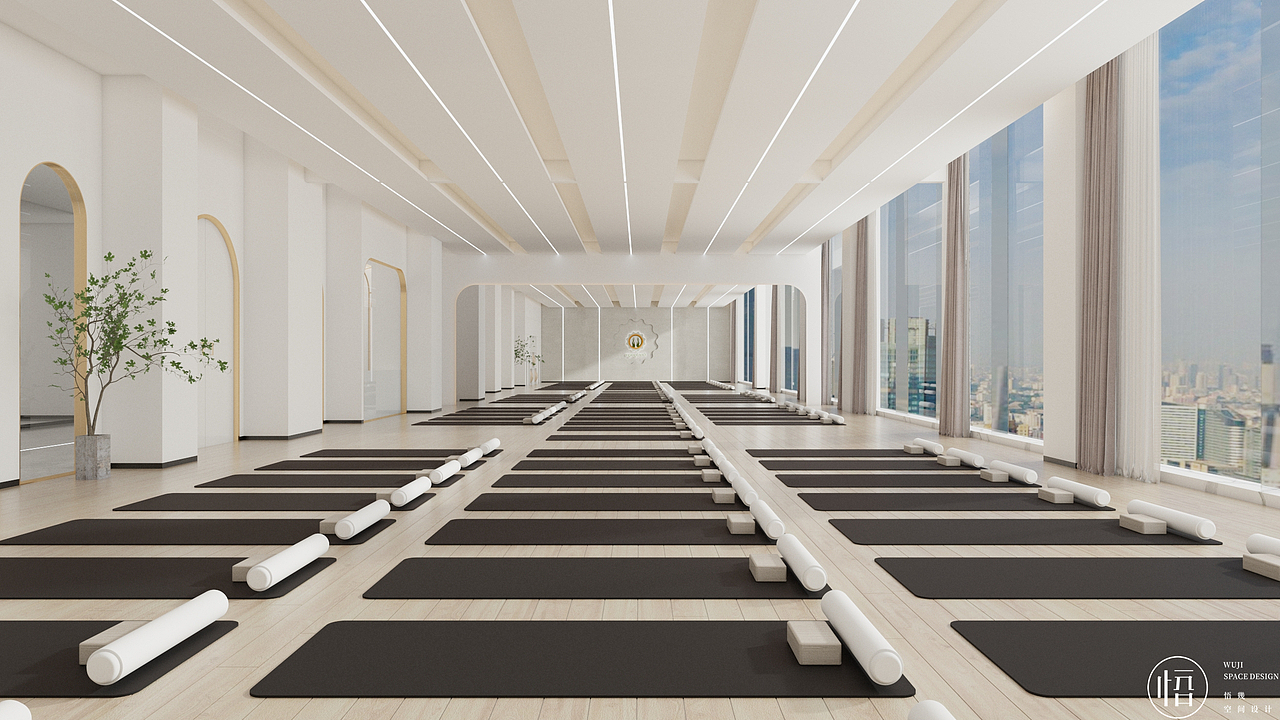 ▲瑜伽教室,Yoga Classroom
<br>在这里忘记生活中的烦恼琐事,<br>与身体去做最好的链接。<br>通过落地窗链接室内外,<br>明亮轻巧简洁,<br>拓宽视线范围,<br>拉近室内外的距离,<br>提升了整个空间的格调。