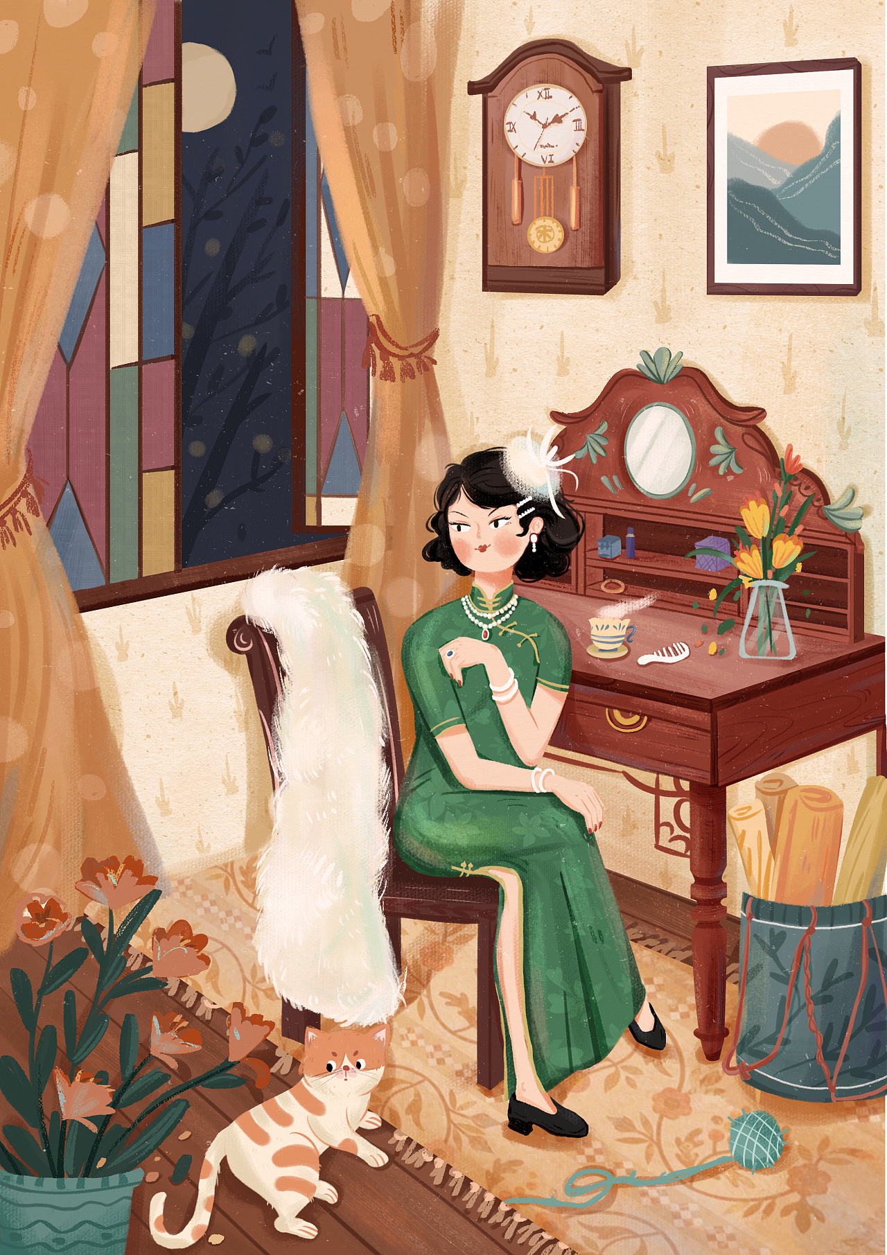 复古系列插画《民国少女》2