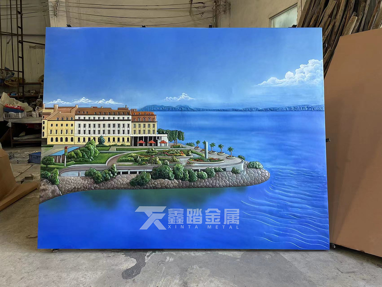 酒店景墙装饰金属壁画 紫铜锻打浮雕阿尔卑斯山脉壁画