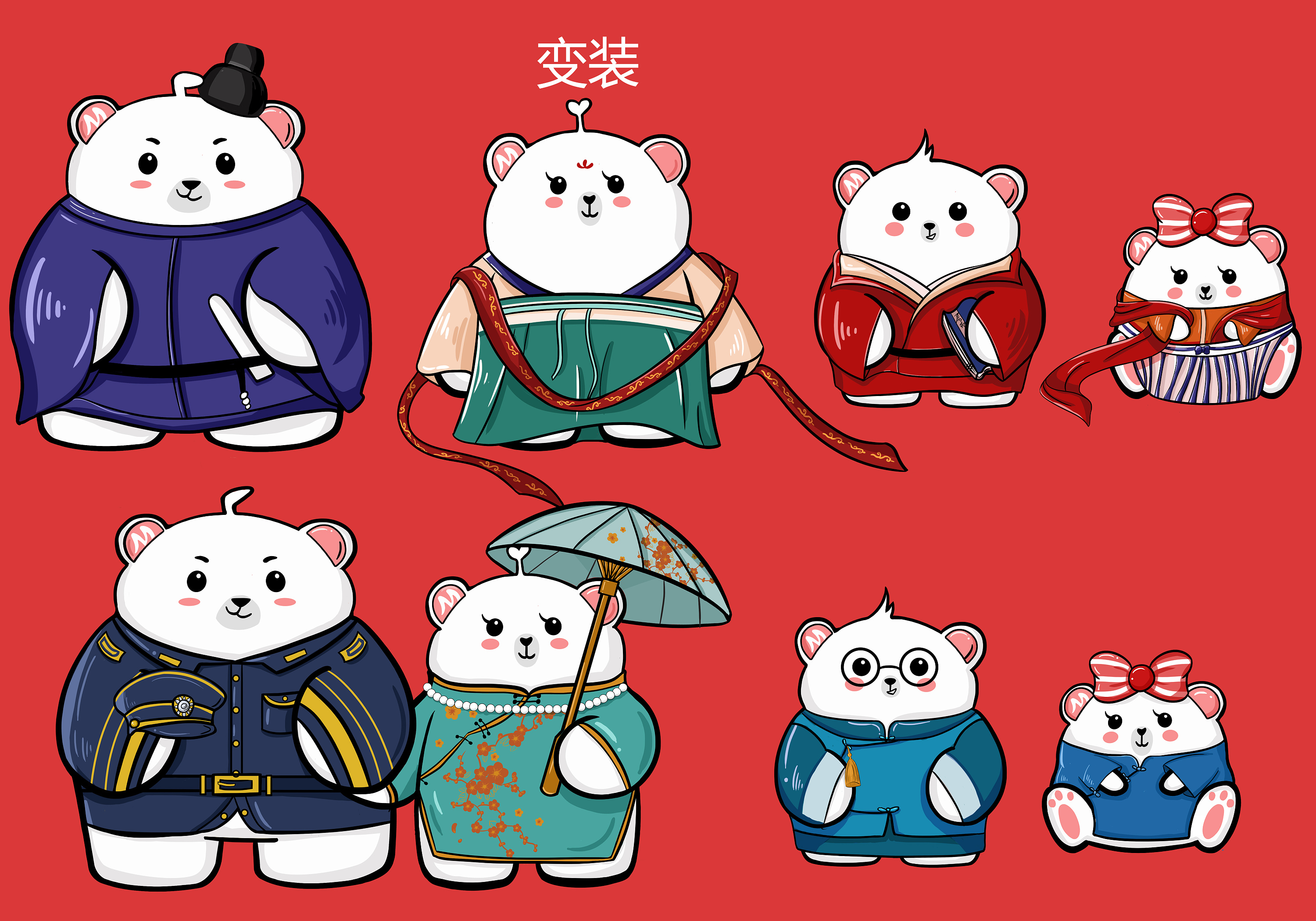 国潮风的q版美的熊