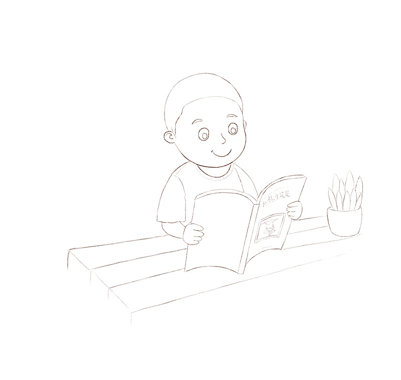 儿童插画 看书的小男孩(数码水彩板绘)