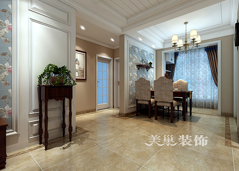 新乡晖祥江山123.9平方装修效果图美式风格装修样板间案例赏析——餐厅整体布局