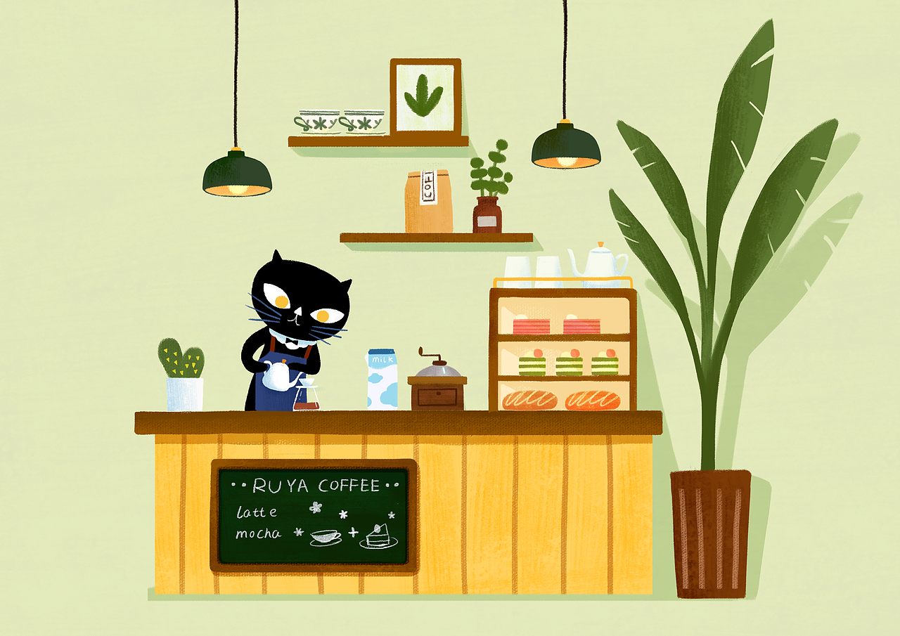 猫咪咖啡屋|插画|创作习作|黑风山熊猫精_原创作品-站酷zcool