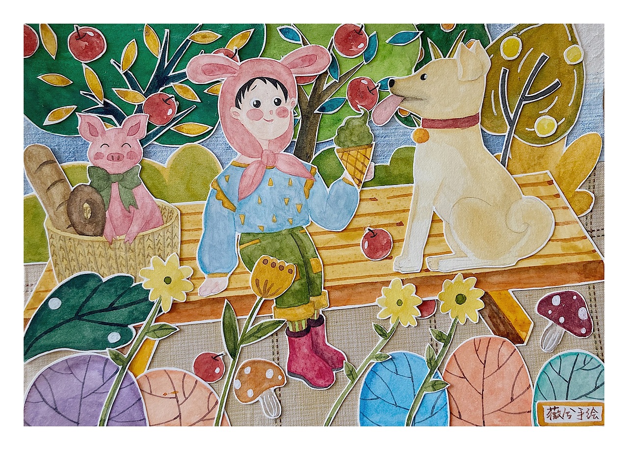 水彩拼贴立体儿童插画丨《你也想吃一口吗?》