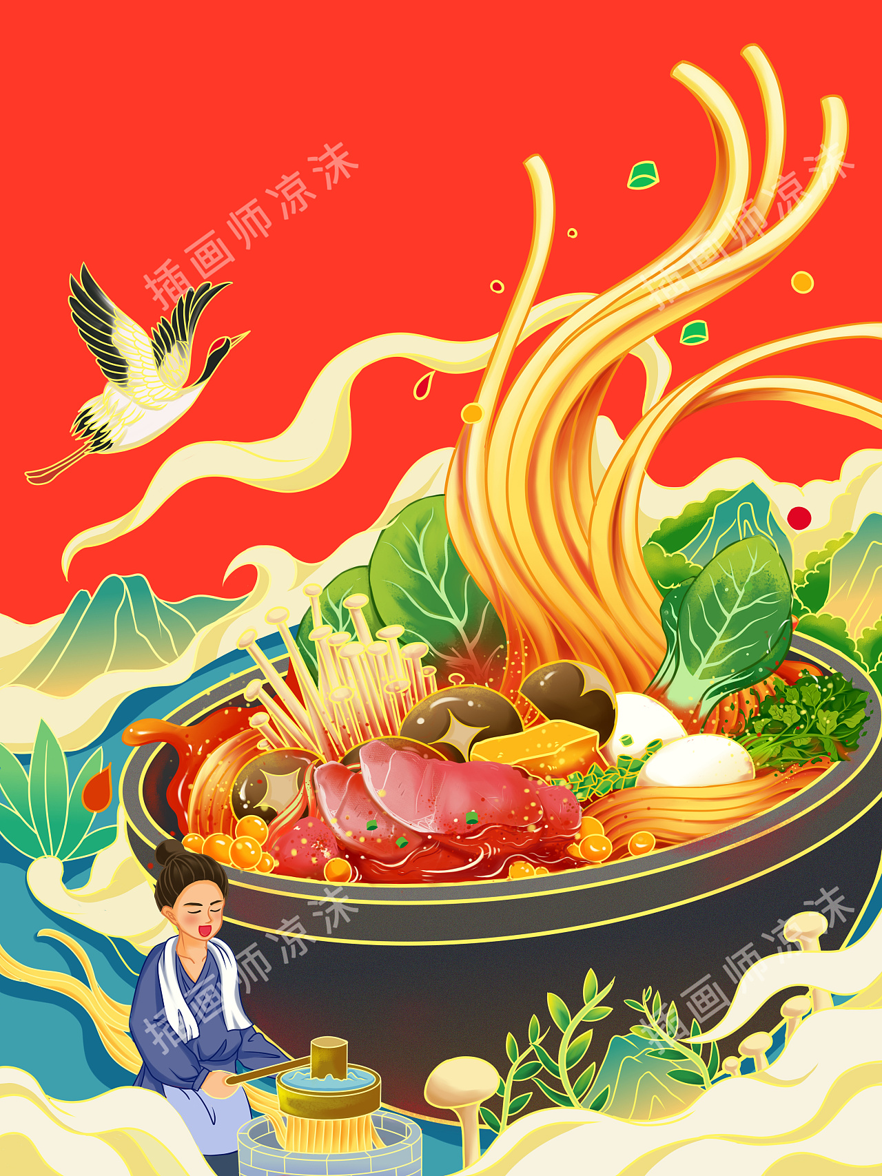 国潮美食|插画|商业插画|小猫咪葵葵 - 原创作品 - 站酷 (zcool)