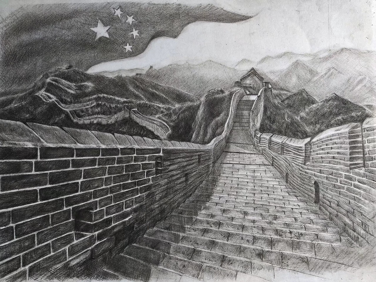 素描《长城》（图ZMTk2Mzc3Nzky） - 绘画 - 站酷设计师零零后画痴原创素材 - 站酷ZCOOL