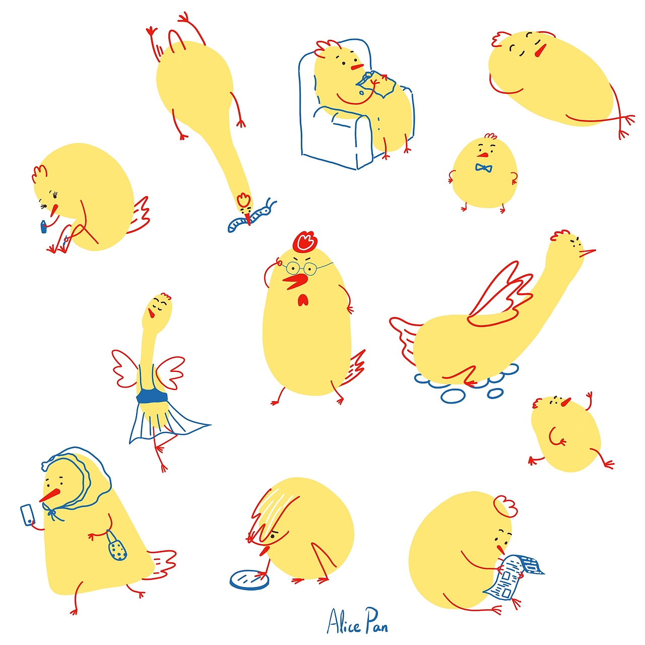 小鸡涂鸦儿童图案插画