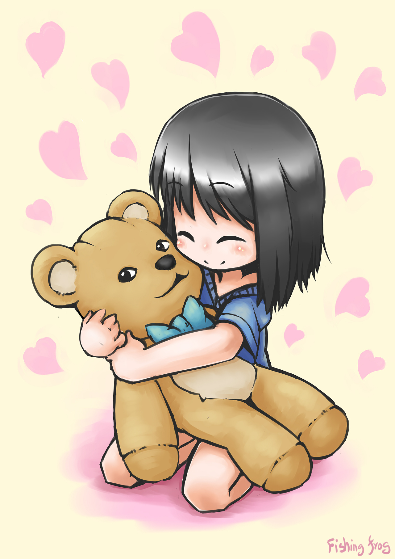 抱着玩具"熊"的女孩|动漫|单幅漫画|葡鼠 - 原创作品 - 站酷 (zcool)