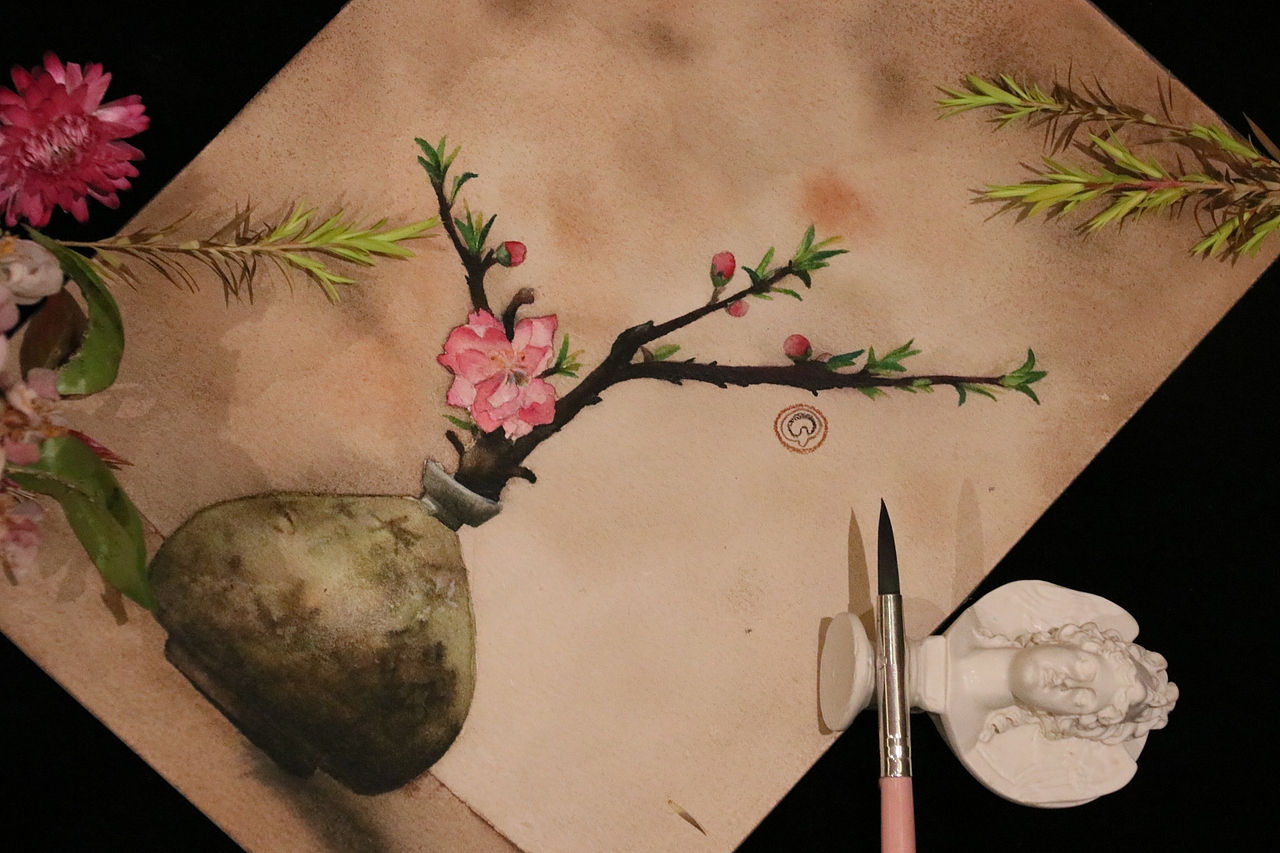 水彩练习——禅意插花