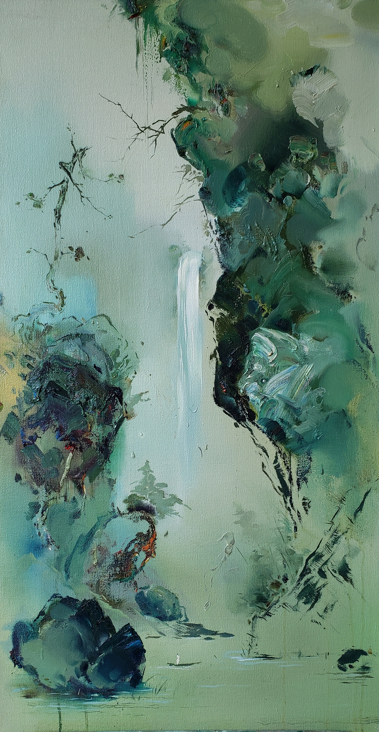 写意油画山水《瀑溪访道图》（图ZMjU0OTk2NTc2） - 绘画 - 站酷设计师张临原创素材 - 站酷ZCOOL