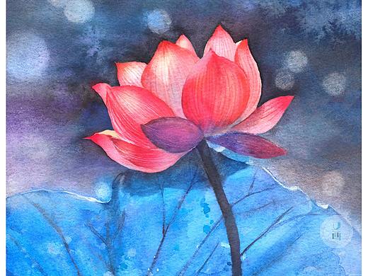 水彩花卉——冷暖色调荷花绘画步骤分享