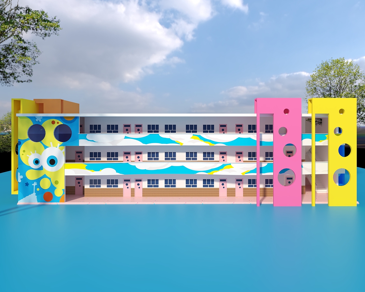 分享收藏幼儿园墙体彩绘文化墙彩绘001幼儿园彩绘文化墙彩绘功夫熊猫