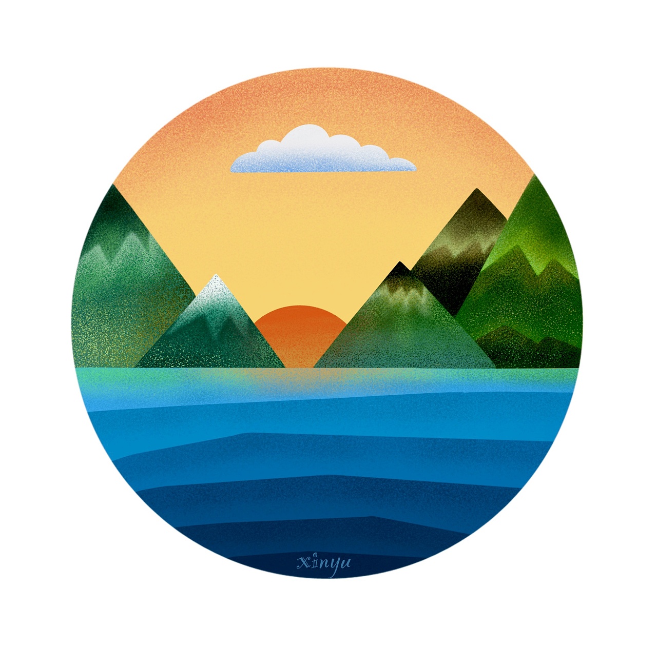 噪点小插画 - 海上日出