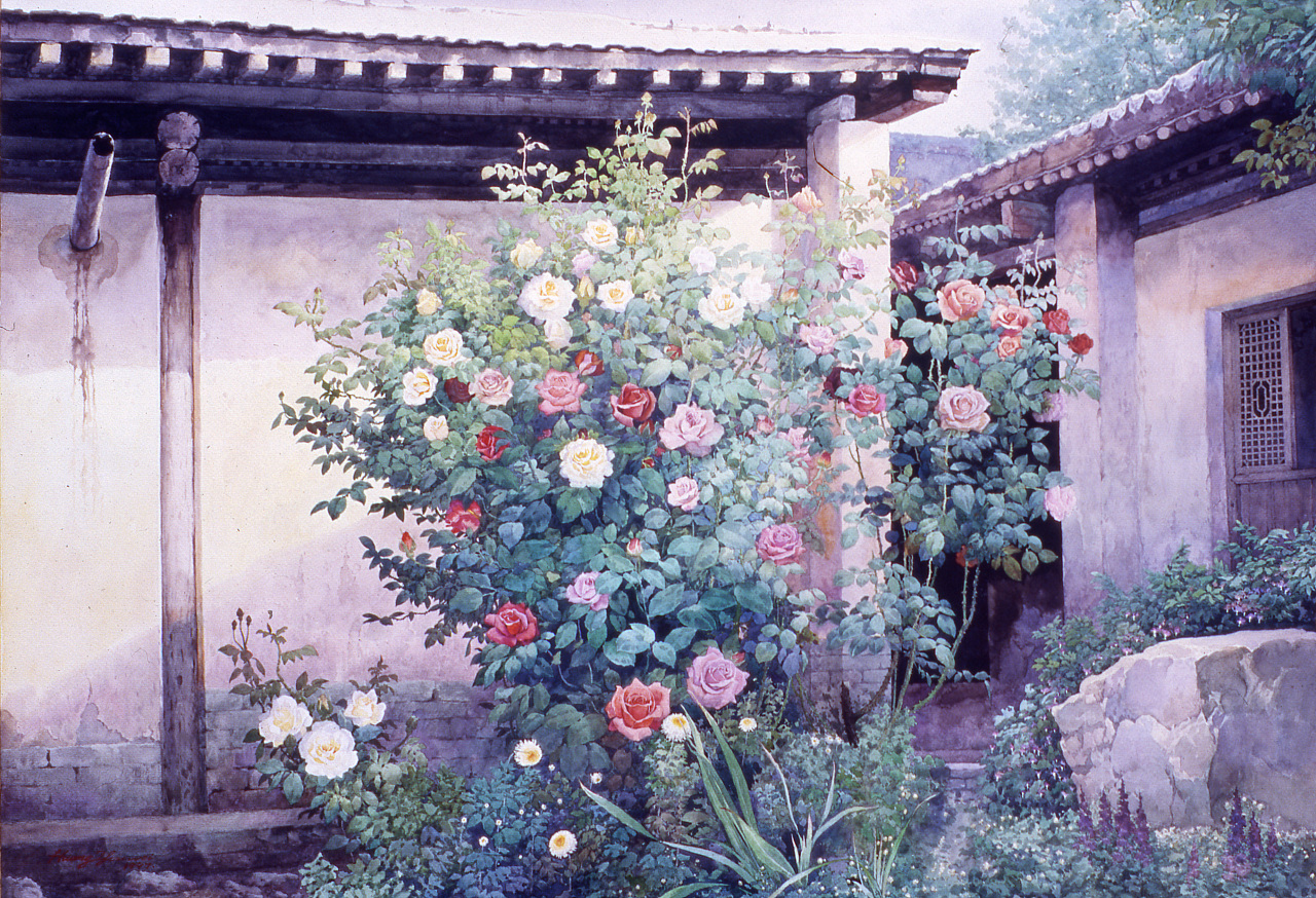 开满鲜花的庭院|纯艺术|绘画|黄有维水彩 - 原创作品 - 站酷 (ZCOOL)