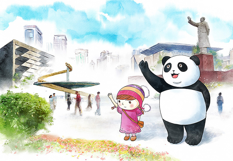 旅游景点熊猫明信片创作小集