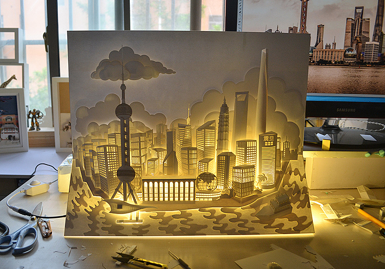用彩纸做城市雕塑图片