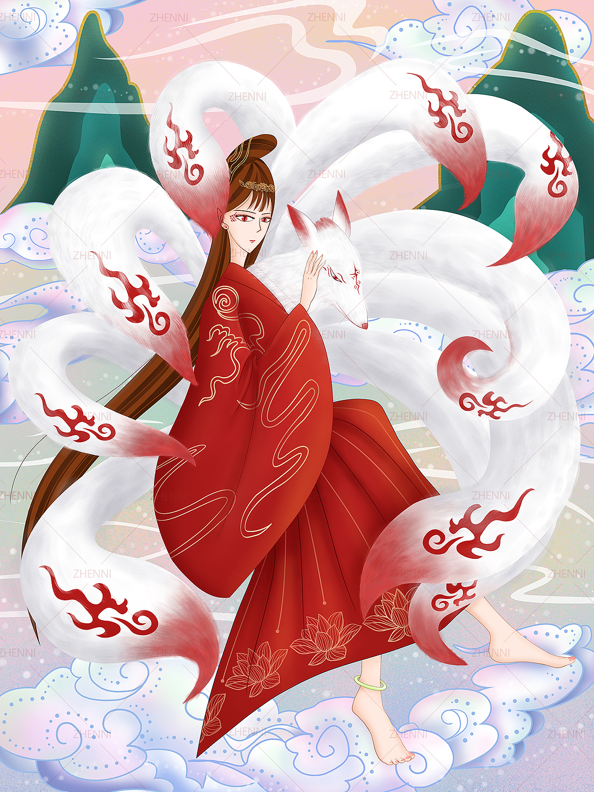 山海经之九尾狐插画