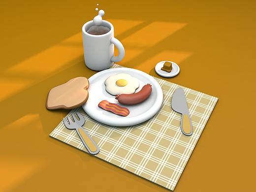 C4D制作可爱卡通早餐小场景