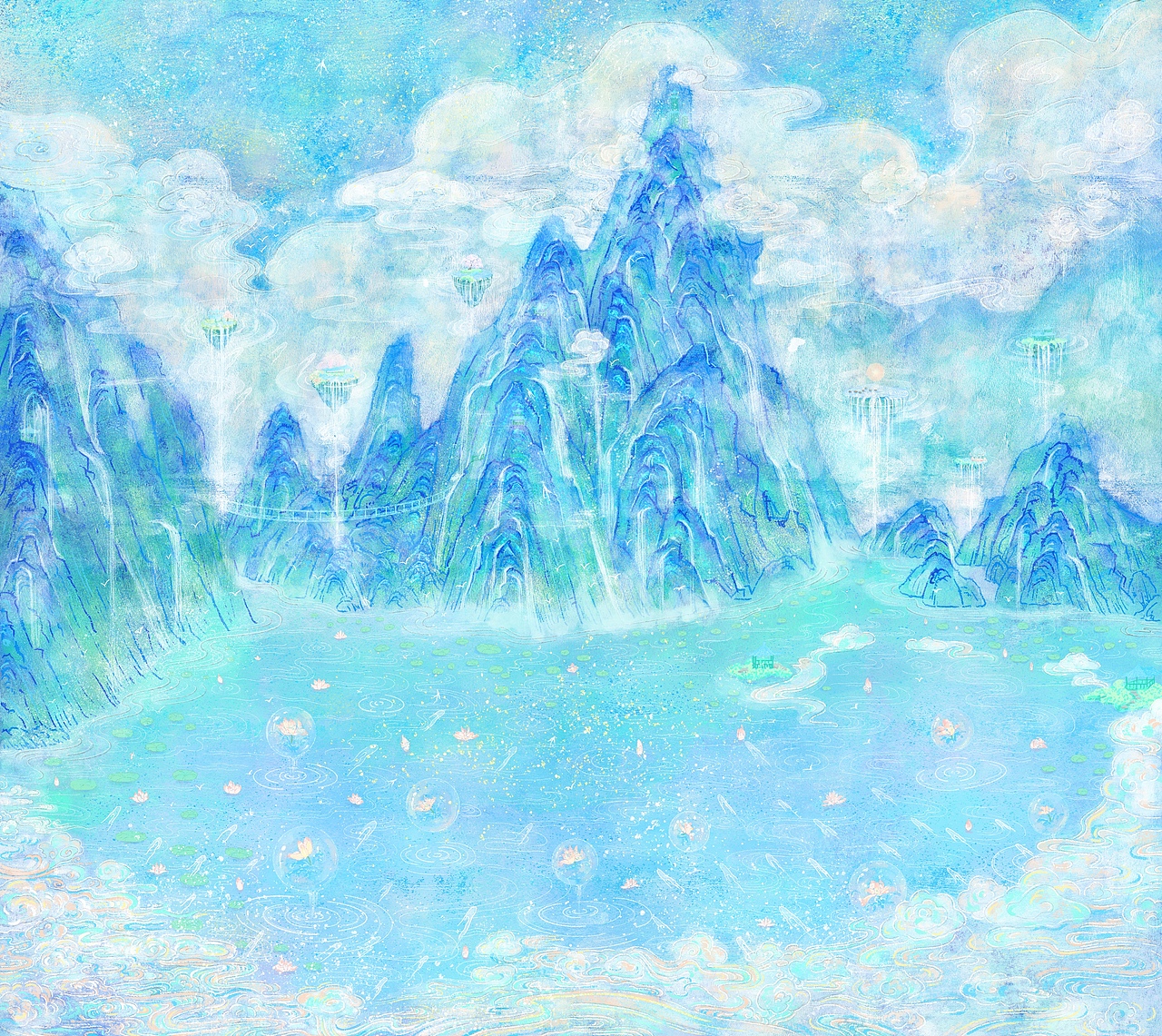 国风插画——《仙山玉池图》