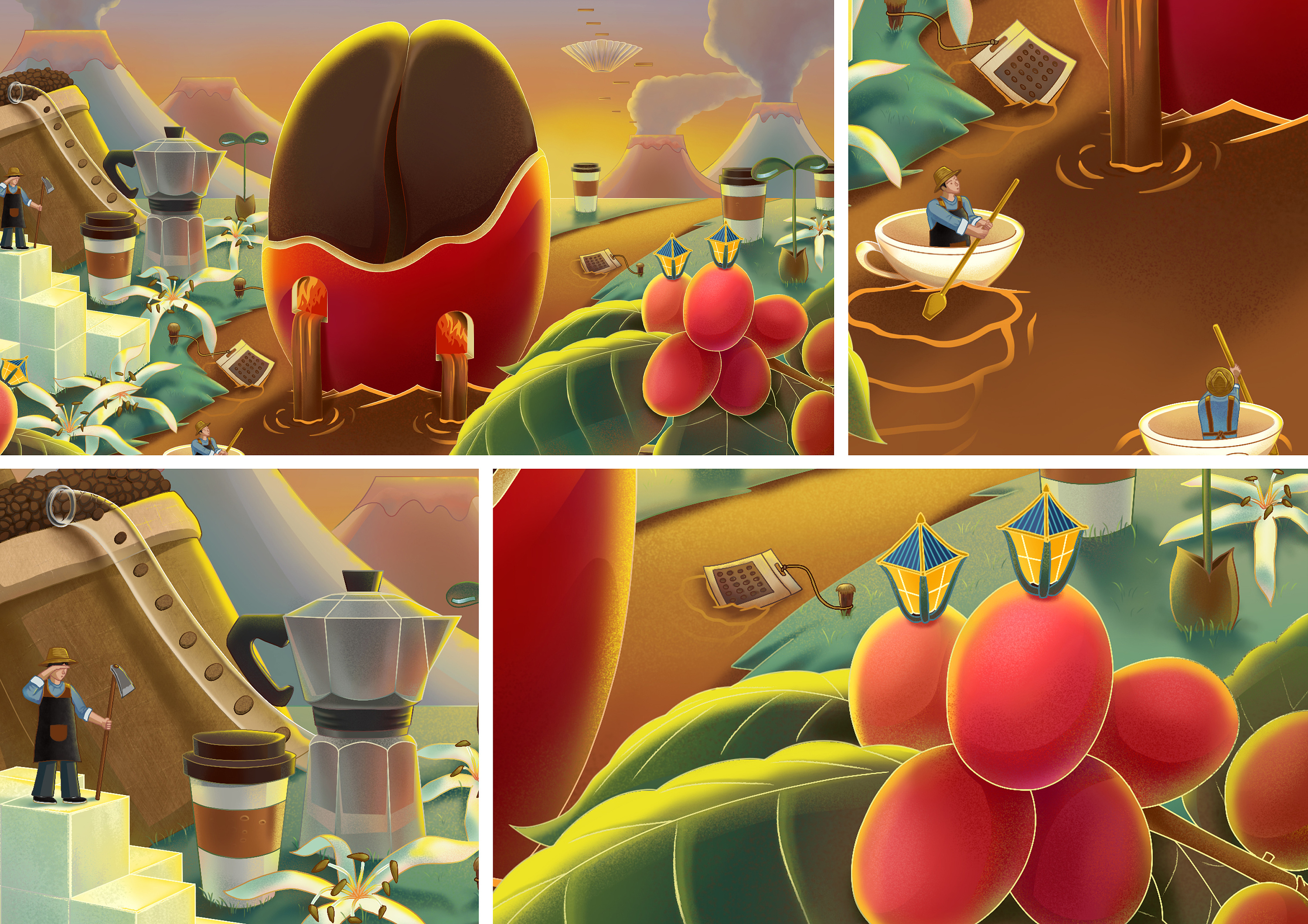 《咖啡奇遇记》包装插画|插画|商业插画|回到裂口 - 原创作品 - 站酷